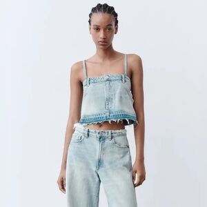 🌺NWT ZARA RECONSTRUCTED DENIM SKIRT TANK TOP SIZE SMALL 🌺